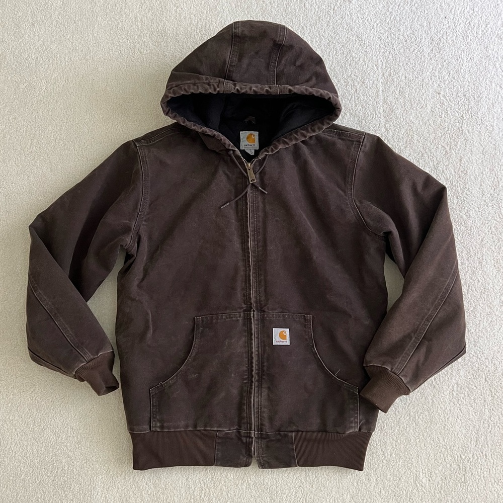 sold / women’s carhartt canvas jacket in brown - medium